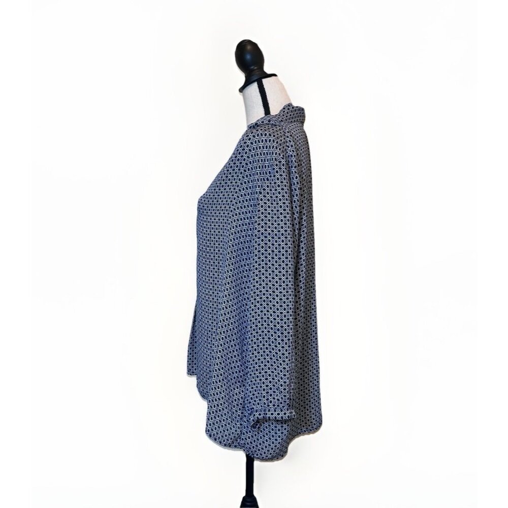 Laundry by Shelli Segal Top Women’s Large Blue And White Geometric Print Blouse - Picture 2 of 10